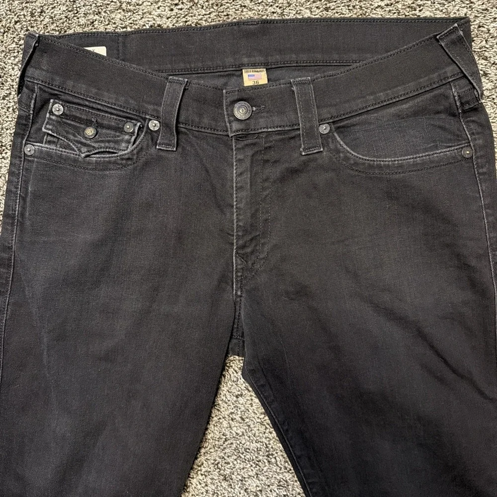 True Religion Jeans Mens 36 Black‎ Ricky Relaxed Straight Denim USA Made Flap